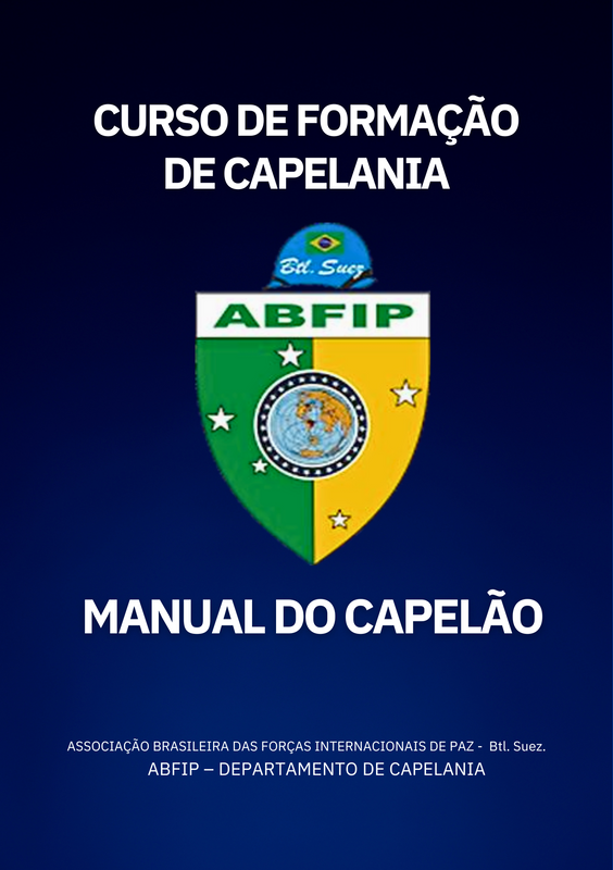 Capa do 'Curso de Formação de Capelania: Manual do Capelão' da ABFIP. A imagem mostra o logotipo da ABFIP no centro sobre um fundo azul. O título está no topo e o nome da associação na parte inferior.